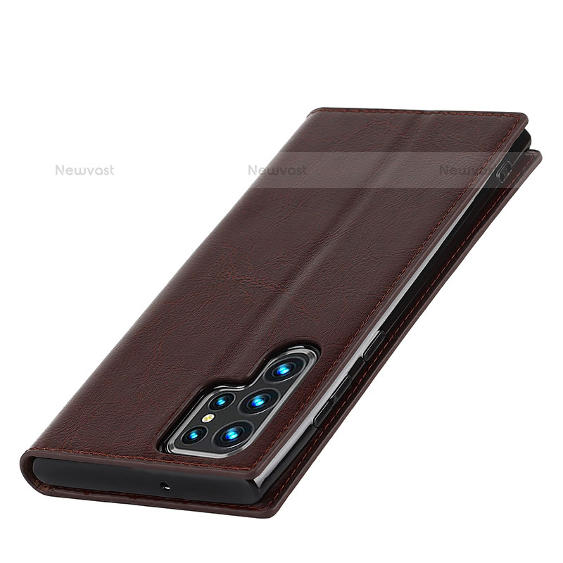 Leather Case Stands Flip Cover Holder D08T for Samsung Galaxy S22 Ultra 5G