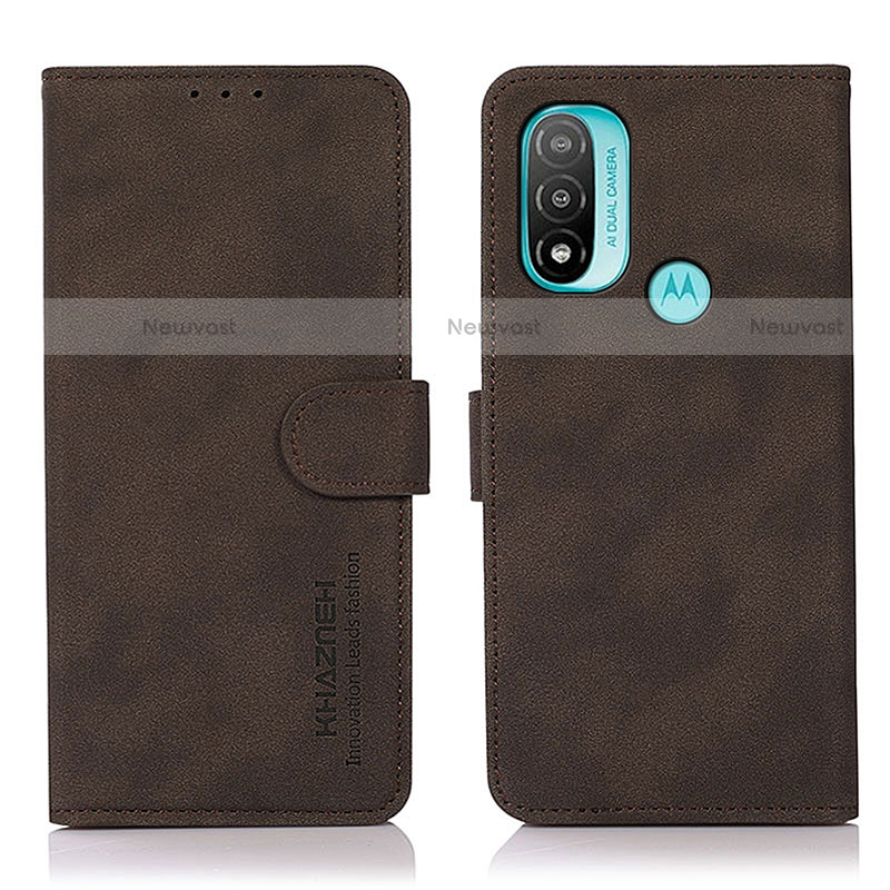 Leather Case Stands Flip Cover Holder D08Y for Motorola Moto E20 Brown