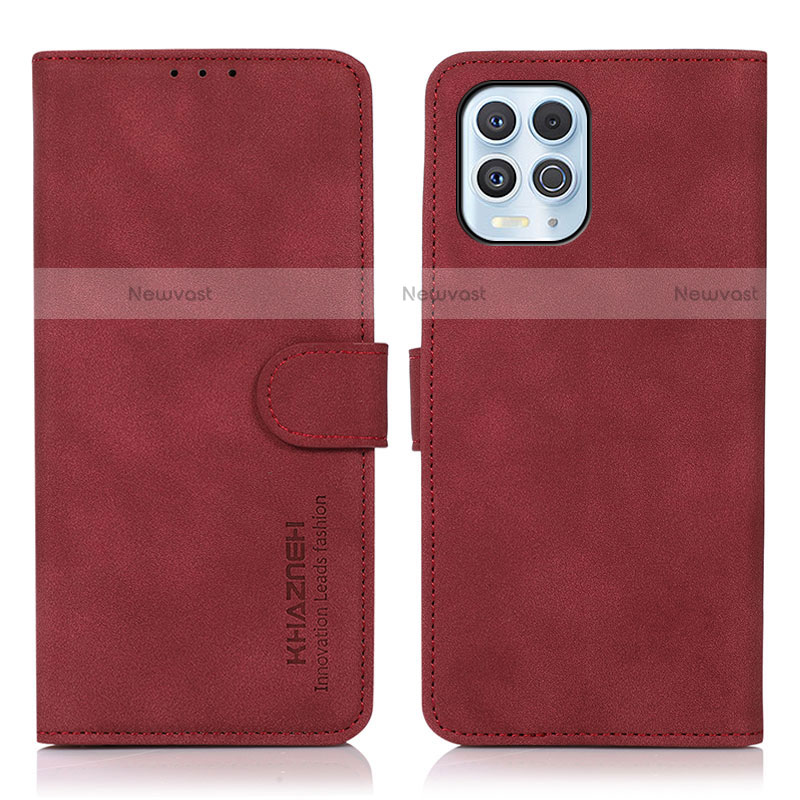 Leather Case Stands Flip Cover Holder D08Y for Motorola Moto G100 5G Red