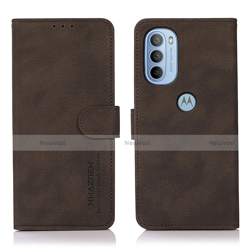 Leather Case Stands Flip Cover Holder D08Y for Motorola Moto G41 Brown
