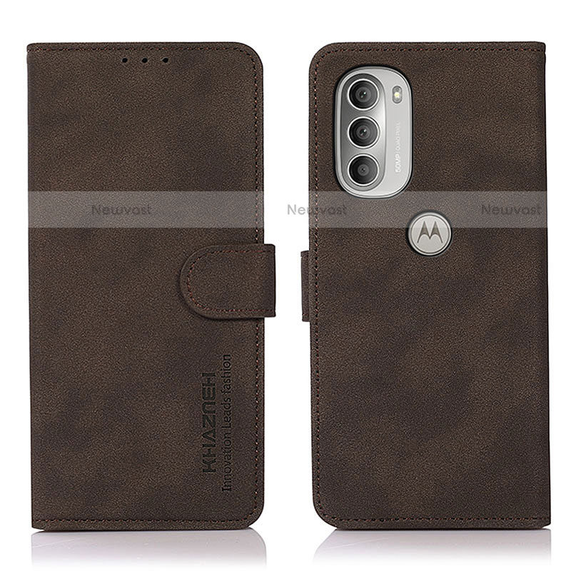 Leather Case Stands Flip Cover Holder D08Y for Motorola Moto G51 5G Brown