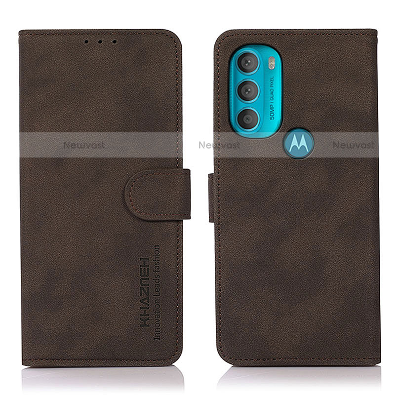 Leather Case Stands Flip Cover Holder D08Y for Motorola Moto G71 5G Brown
