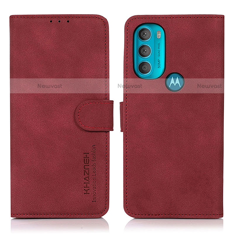 Leather Case Stands Flip Cover Holder D08Y for Motorola Moto G71 5G Red