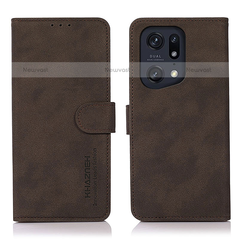 Leather Case Stands Flip Cover Holder D08Y for Oppo Find X5 Pro 5G Brown