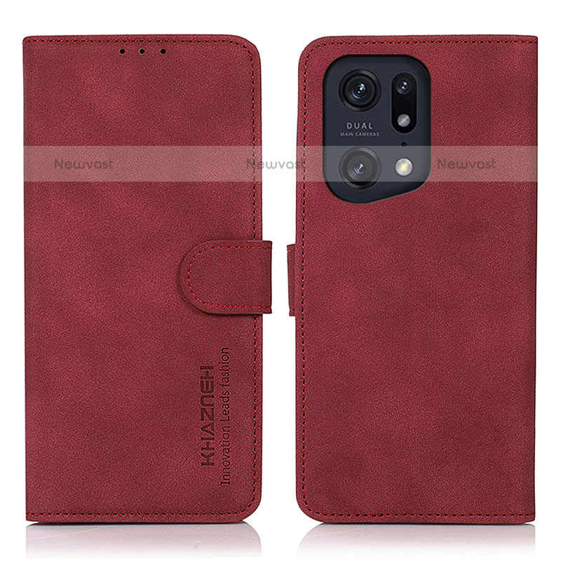 Leather Case Stands Flip Cover Holder D08Y for Oppo Find X5 Pro 5G Red