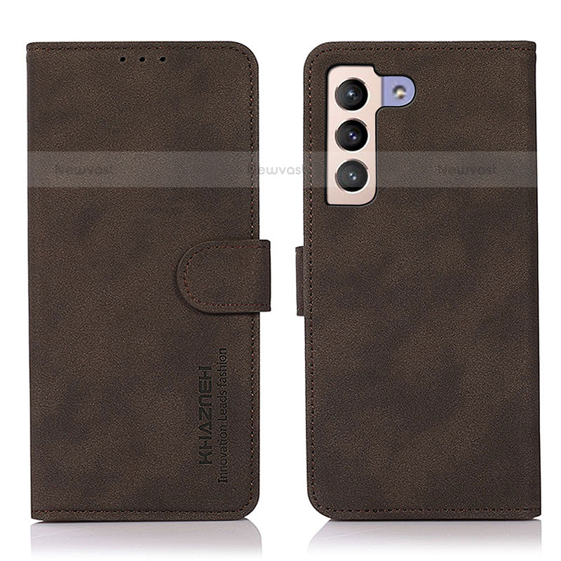 Leather Case Stands Flip Cover Holder D08Y for Samsung Galaxy S21 5G Brown