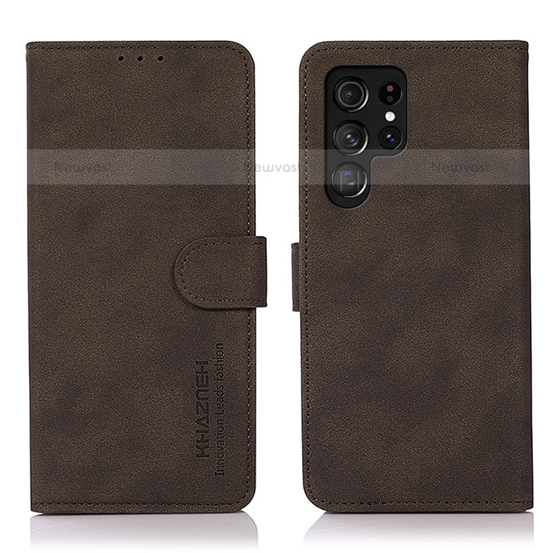 Leather Case Stands Flip Cover Holder D08Y for Samsung Galaxy S21 Ultra 5G Brown