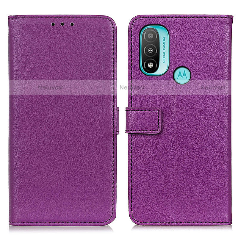 Leather Case Stands Flip Cover Holder D09Y for Motorola Moto E20 Purple