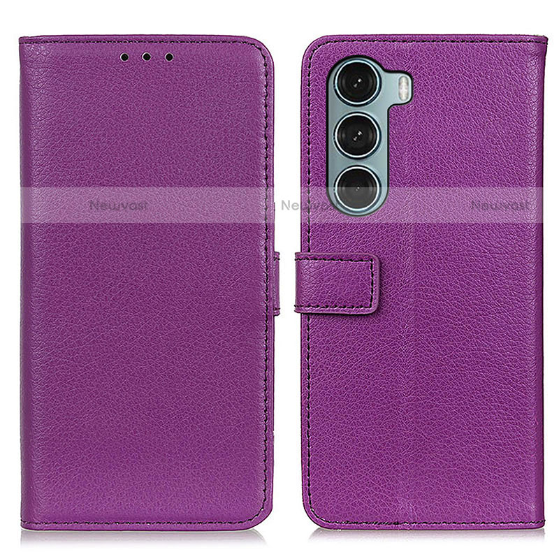 Leather Case Stands Flip Cover Holder D09Y for Motorola Moto G200 5G Purple