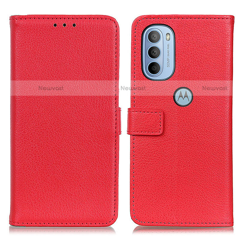 Leather Case Stands Flip Cover Holder D09Y for Motorola Moto G31 Red