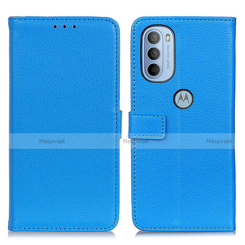 Leather Case Stands Flip Cover Holder D09Y for Motorola Moto G41 Sky Blue