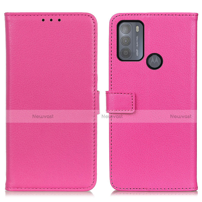 Leather Case Stands Flip Cover Holder D09Y for Motorola Moto G50 Hot Pink