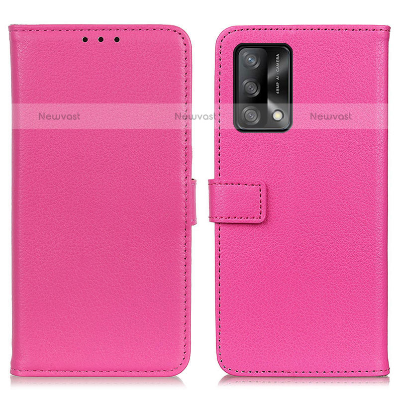 Leather Case Stands Flip Cover Holder D09Y for Oppo A74 4G Hot Pink