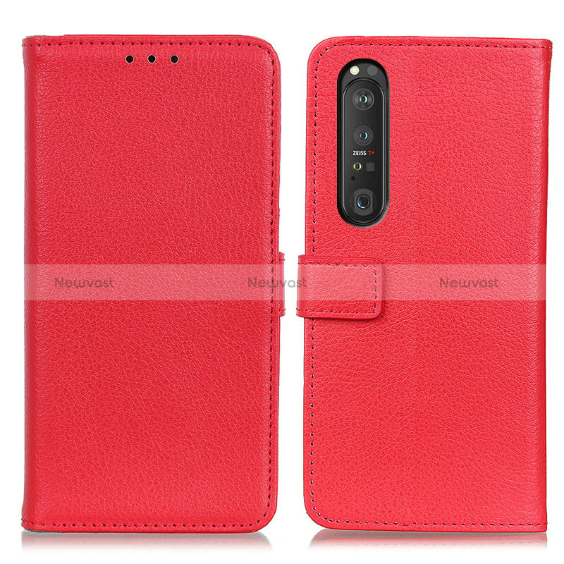 Leather Case Stands Flip Cover Holder D09Y for Sony Xperia 1 III Red