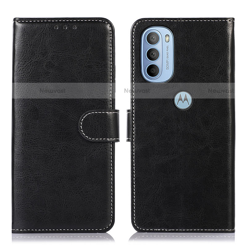 Leather Case Stands Flip Cover Holder D10Y for Motorola Moto G31 Black