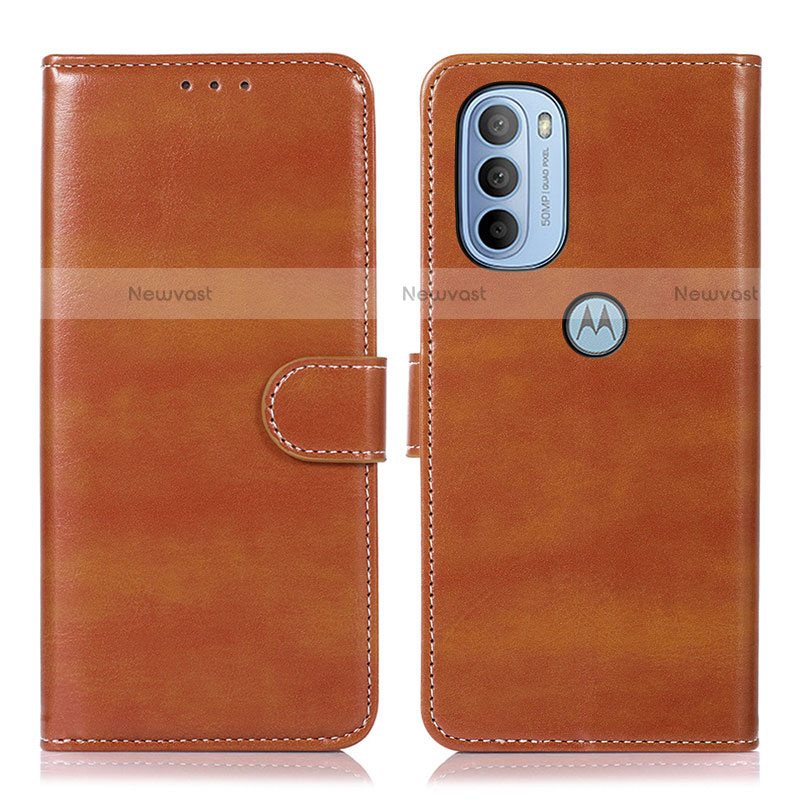 Leather Case Stands Flip Cover Holder D10Y for Motorola Moto G31 Brown