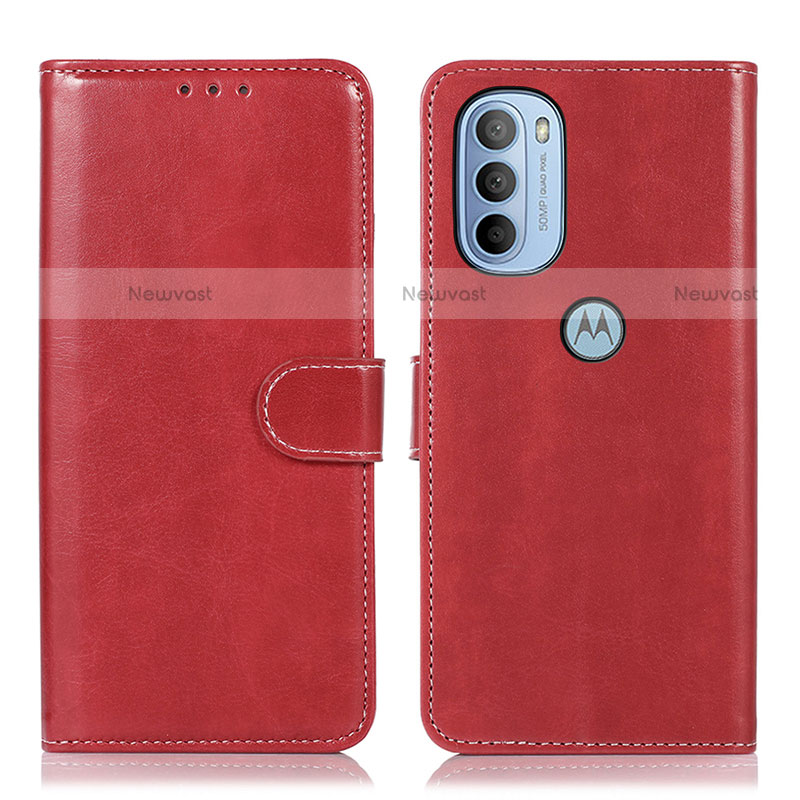 Leather Case Stands Flip Cover Holder D10Y for Motorola Moto G31 Red