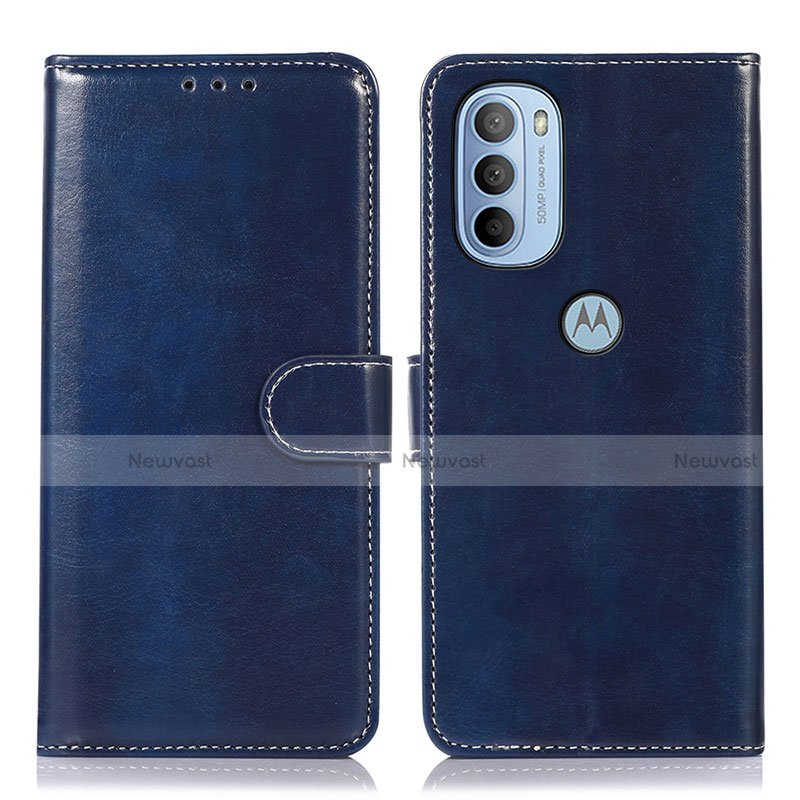 Leather Case Stands Flip Cover Holder D10Y for Motorola Moto G41 Blue