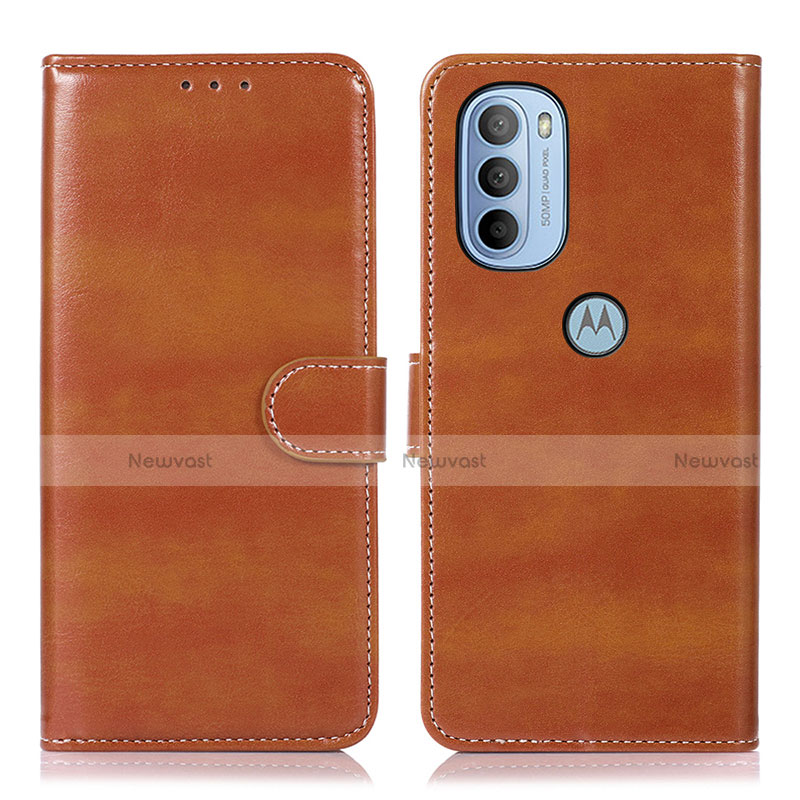 Leather Case Stands Flip Cover Holder D10Y for Motorola Moto G41 Brown