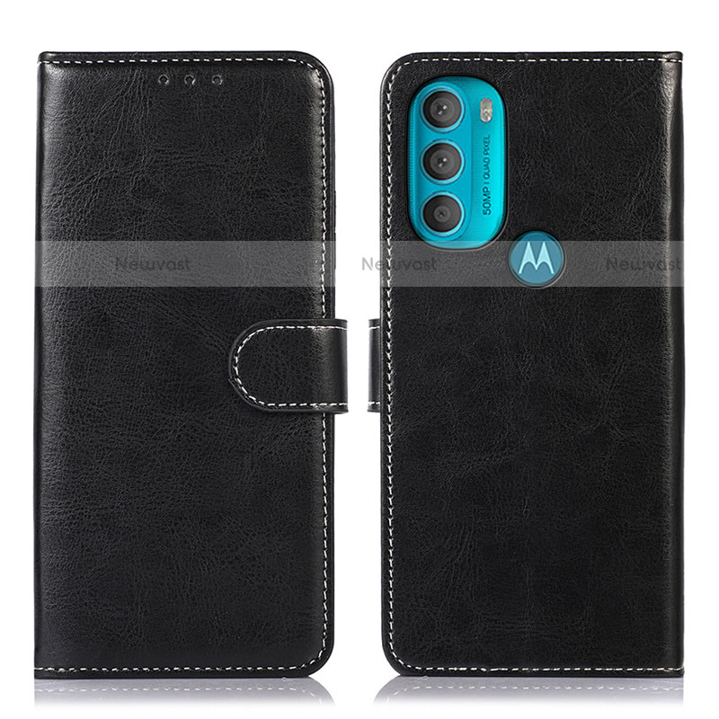 Leather Case Stands Flip Cover Holder D10Y for Motorola Moto G71 5G Black