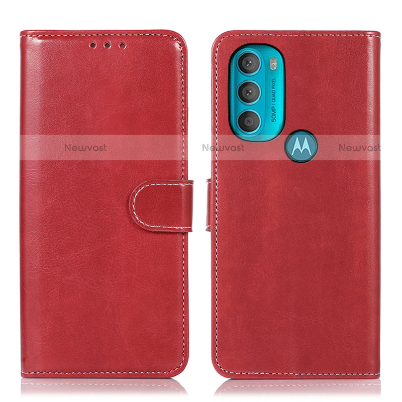Leather Case Stands Flip Cover Holder D10Y for Motorola Moto G71 5G Red