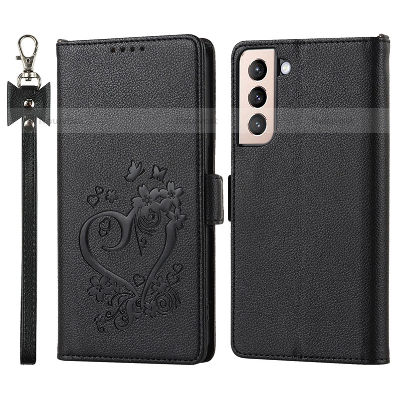 Leather Case Stands Flip Cover Holder D11T for Samsung Galaxy S21 5G Black