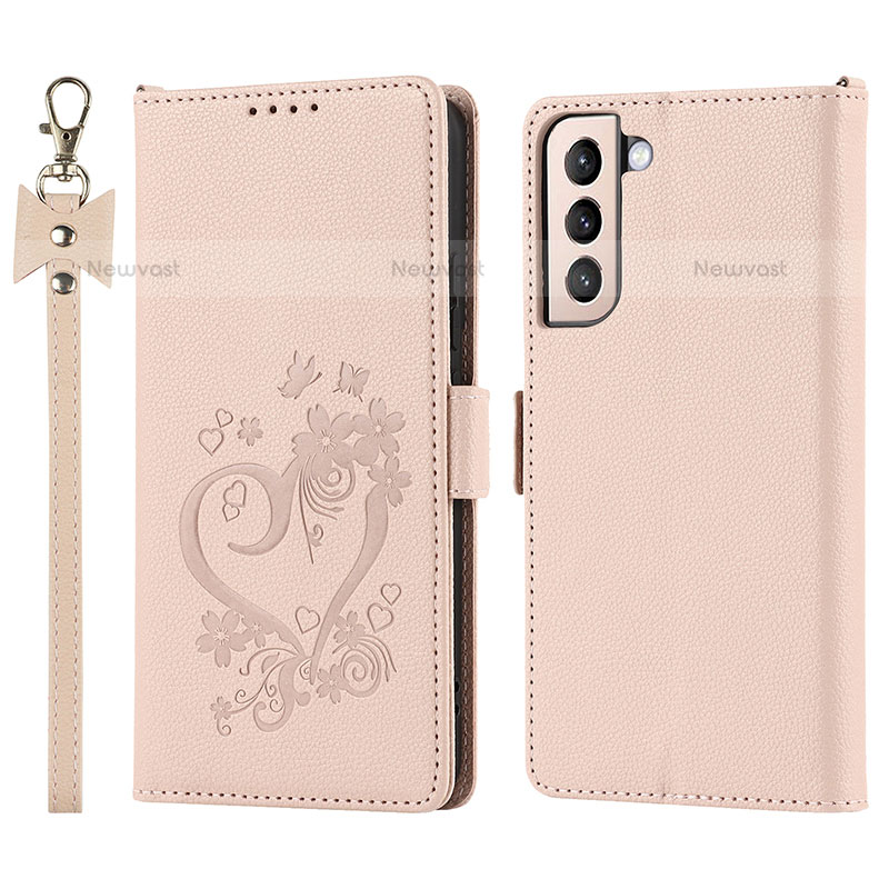 Leather Case Stands Flip Cover Holder D11T for Samsung Galaxy S22 Plus 5G Pink