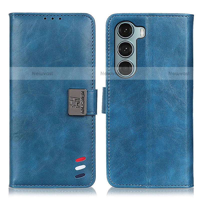Leather Case Stands Flip Cover Holder D11Y for Motorola Moto G200 5G Blue