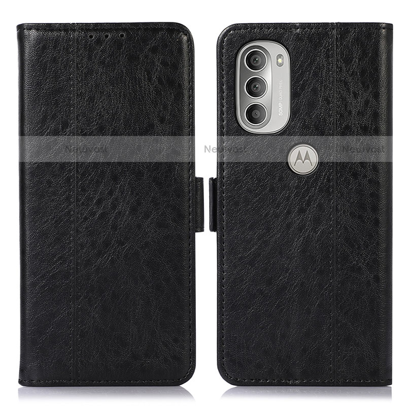 Leather Case Stands Flip Cover Holder D11Y for Motorola Moto G51 5G Black