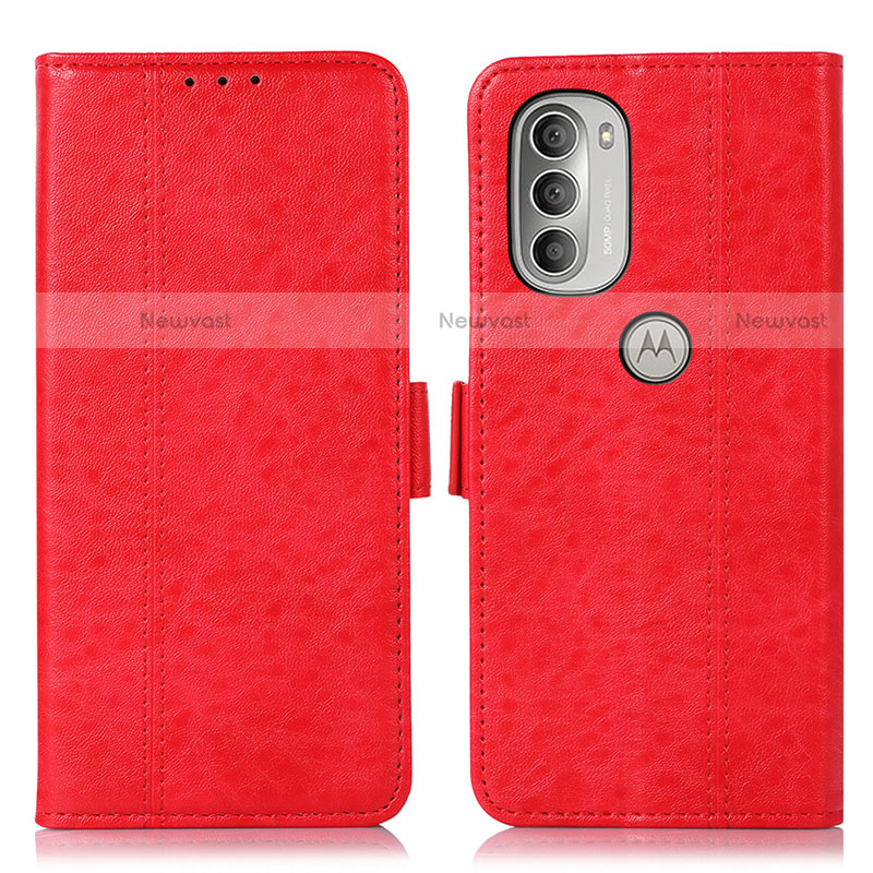 Leather Case Stands Flip Cover Holder D11Y for Motorola Moto G51 5G Red