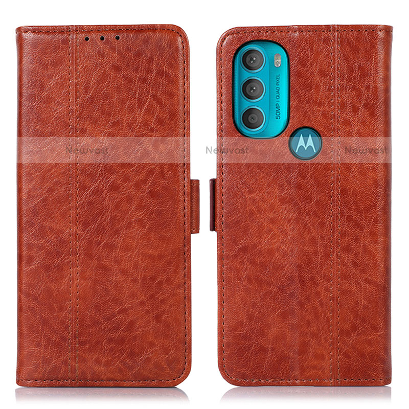 Leather Case Stands Flip Cover Holder D11Y for Motorola Moto G71 5G Brown