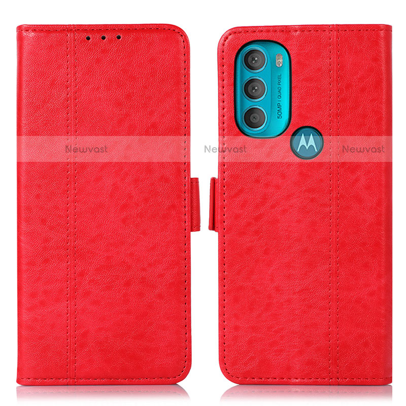 Leather Case Stands Flip Cover Holder D11Y for Motorola Moto G71 5G Red