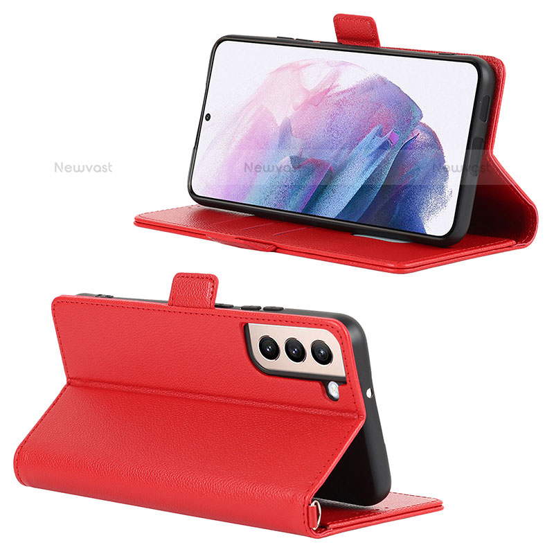 Leather Case Stands Flip Cover Holder D12T for Samsung Galaxy S21 5G Red