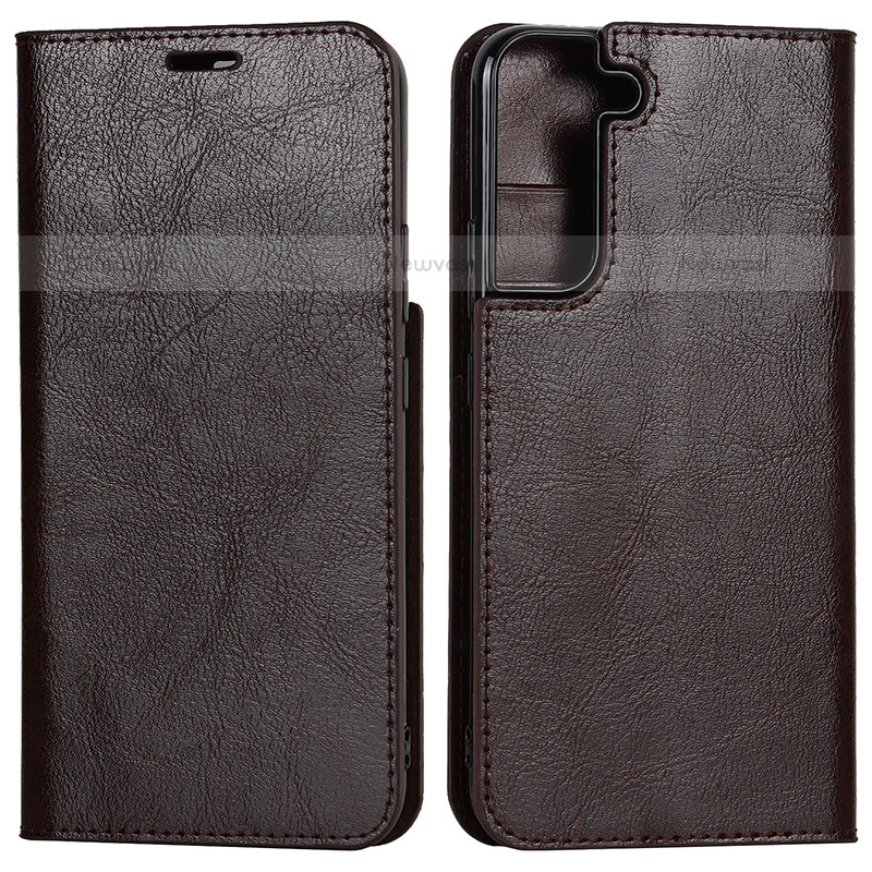 Leather Case Stands Flip Cover Holder D13T for Samsung Galaxy S21 5G Brown