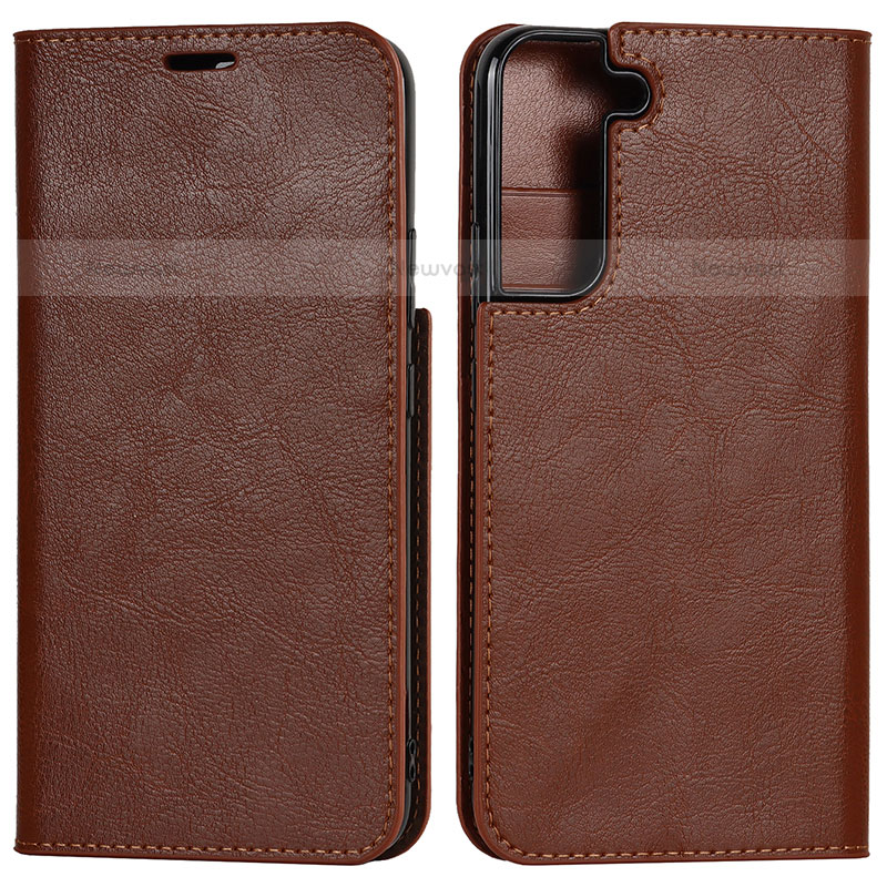 Leather Case Stands Flip Cover Holder D13T for Samsung Galaxy S21 FE 5G Light Brown