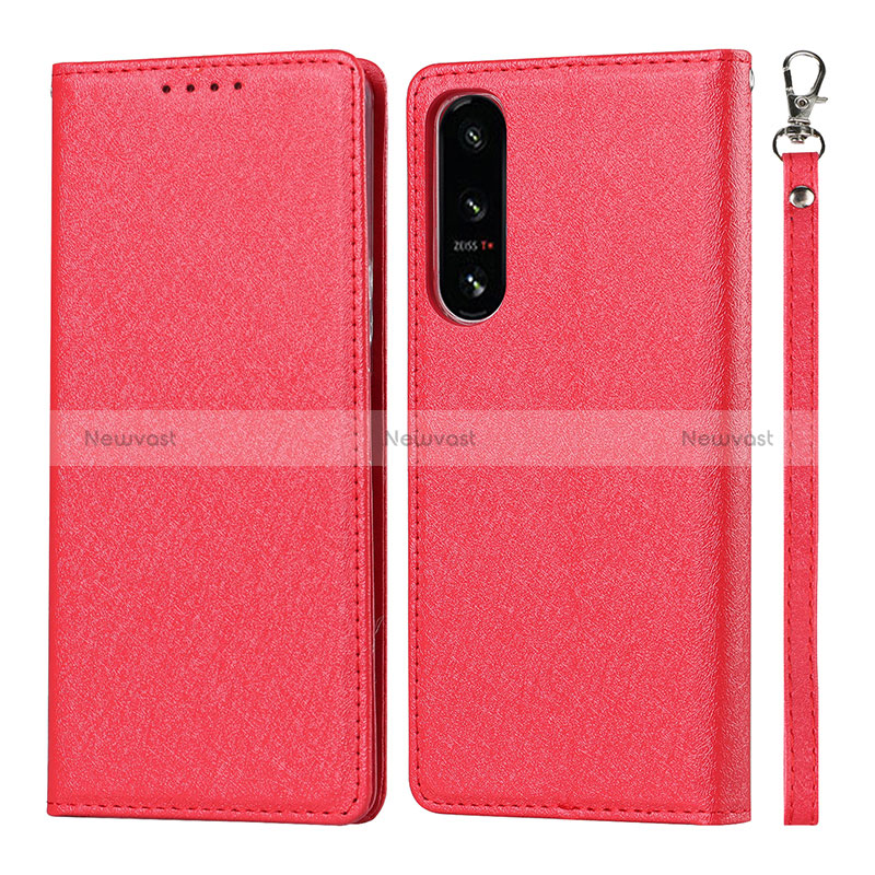 Leather Case Stands Flip Cover Holder DT1 for Sony Xperia 5 IV Red