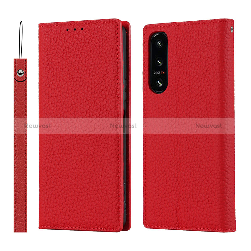 Leather Case Stands Flip Cover Holder DT2 for Sony Xperia 5 IV Red