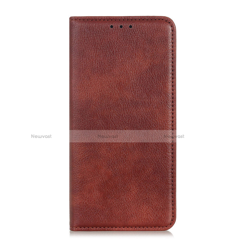 Leather Case Stands Flip Cover Holder for Alcatel 3 (2019) Brown