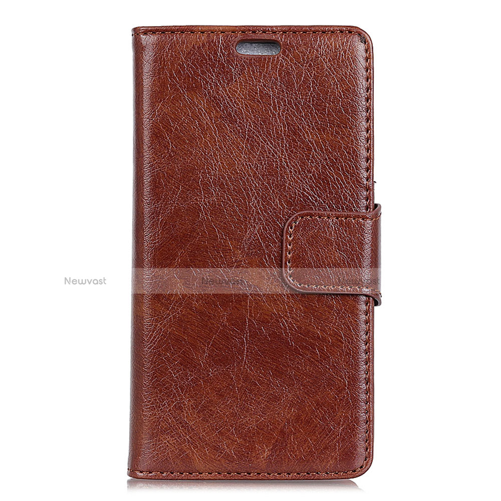 Leather Case Stands Flip Cover Holder for Alcatel 3V Brown