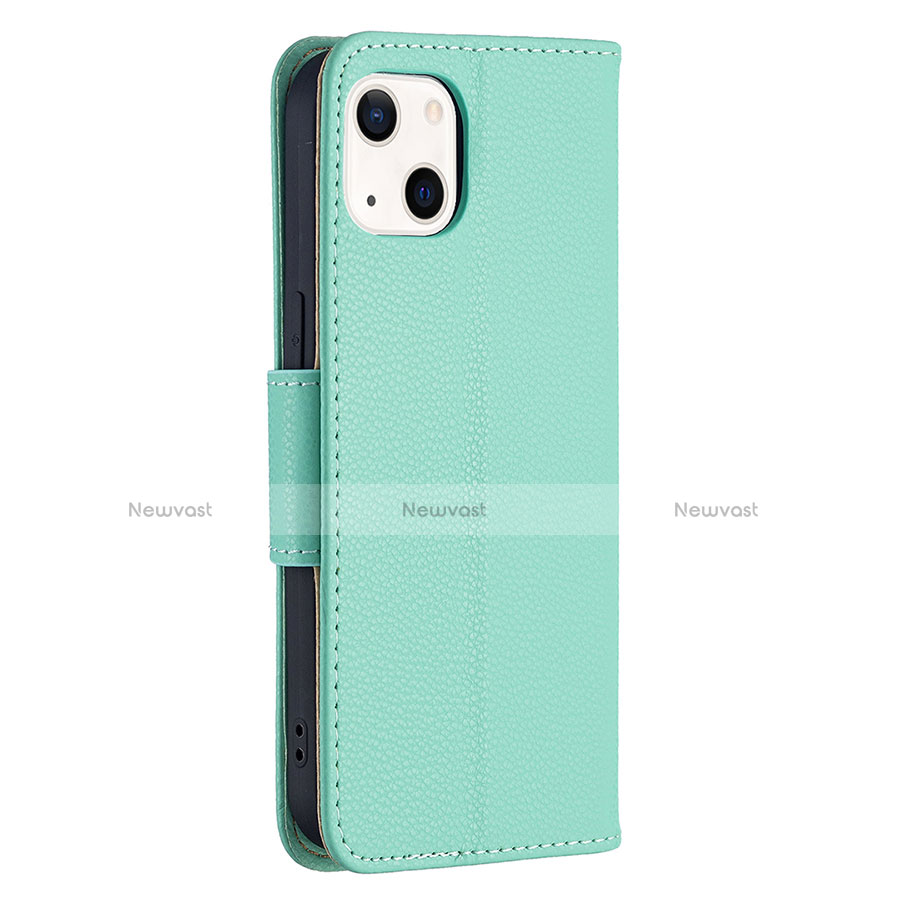 Leather Case Stands Flip Cover Holder for Apple iPhone 13 Cyan