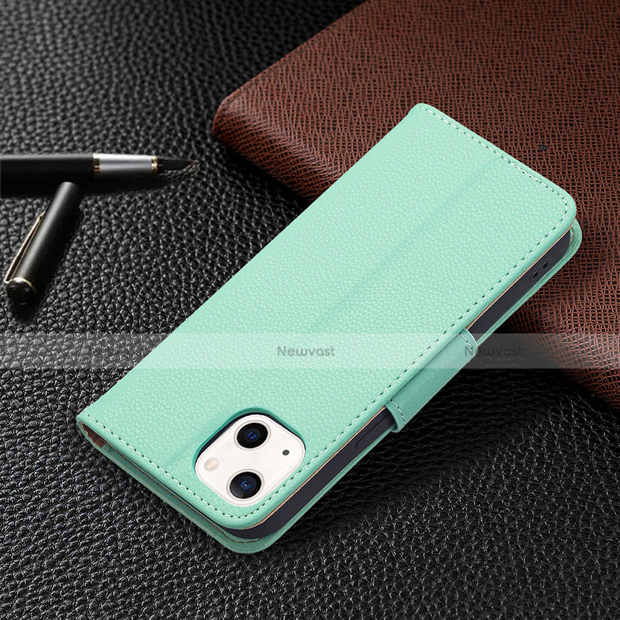 Leather Case Stands Flip Cover Holder for Apple iPhone 13 Cyan