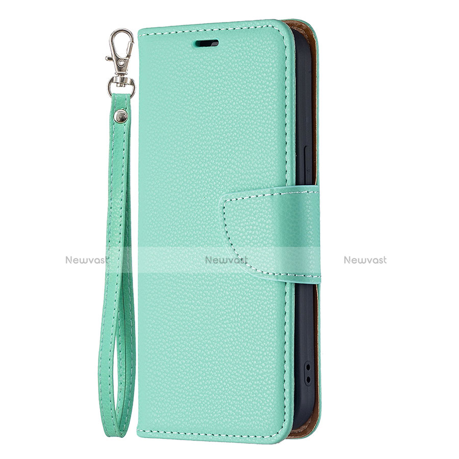 Leather Case Stands Flip Cover Holder for Apple iPhone 13 Mini Cyan