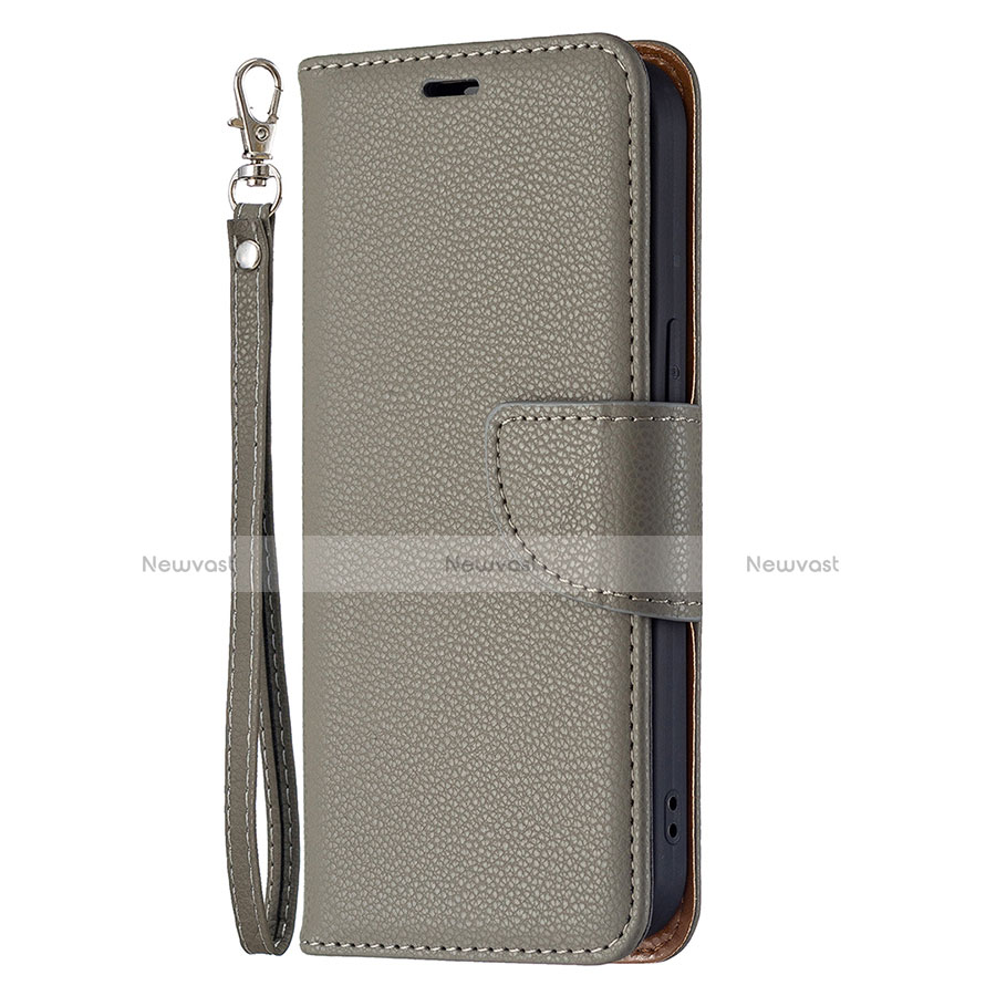 Leather Case Stands Flip Cover Holder for Apple iPhone 13 Mini Gray