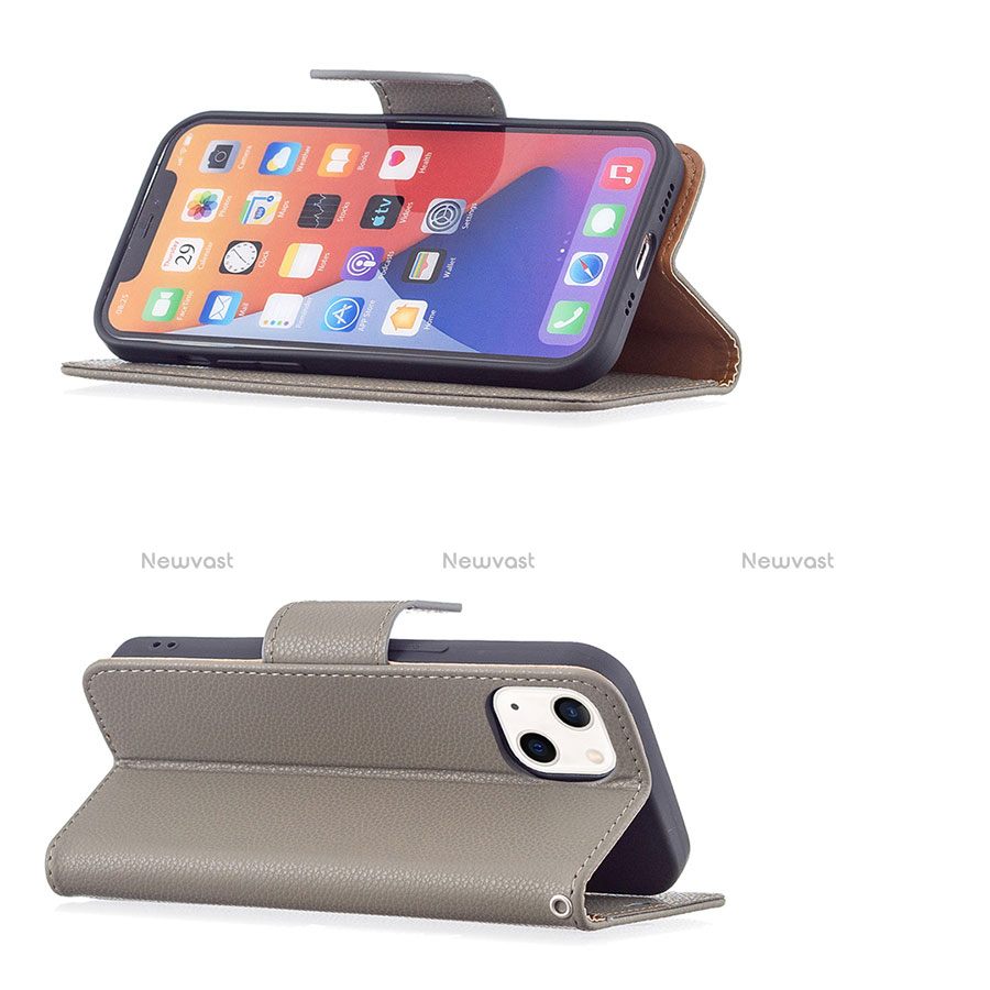 Leather Case Stands Flip Cover Holder for Apple iPhone 13 Mini Gray