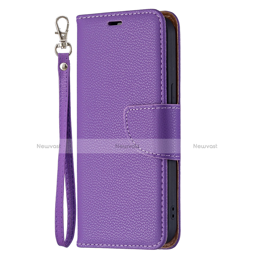 Leather Case Stands Flip Cover Holder for Apple iPhone 13 Mini Purple