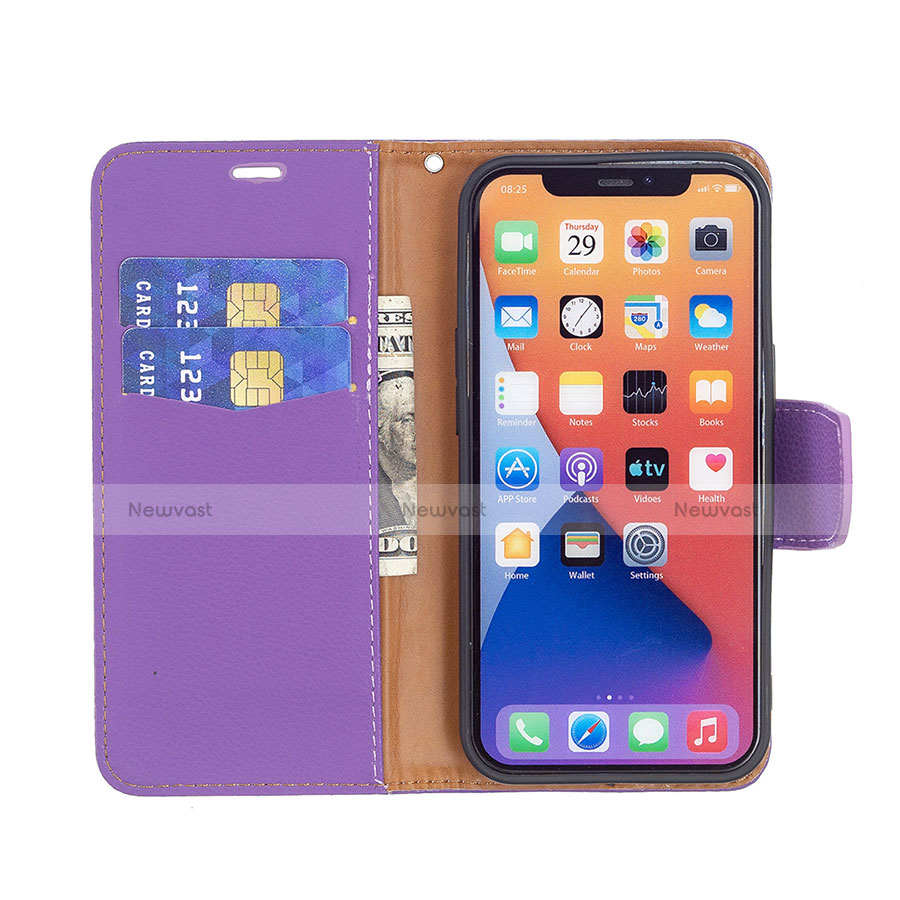 Leather Case Stands Flip Cover Holder for Apple iPhone 13 Mini Purple