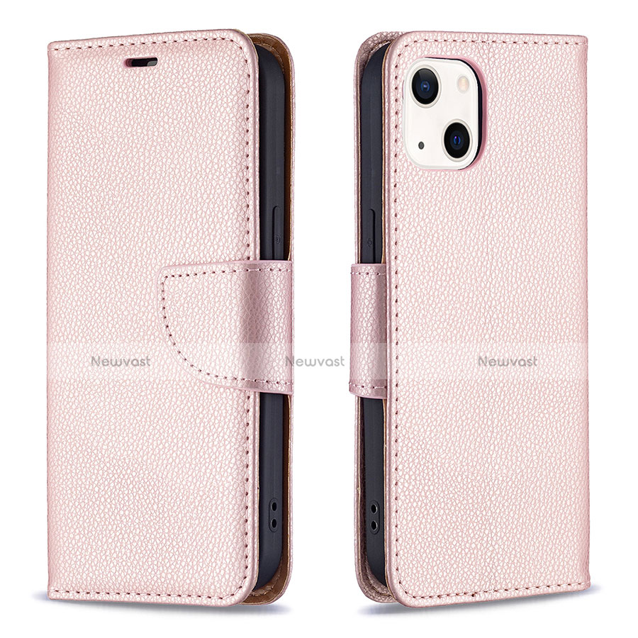 Leather Case Stands Flip Cover Holder for Apple iPhone 13 Mini Rose Gold