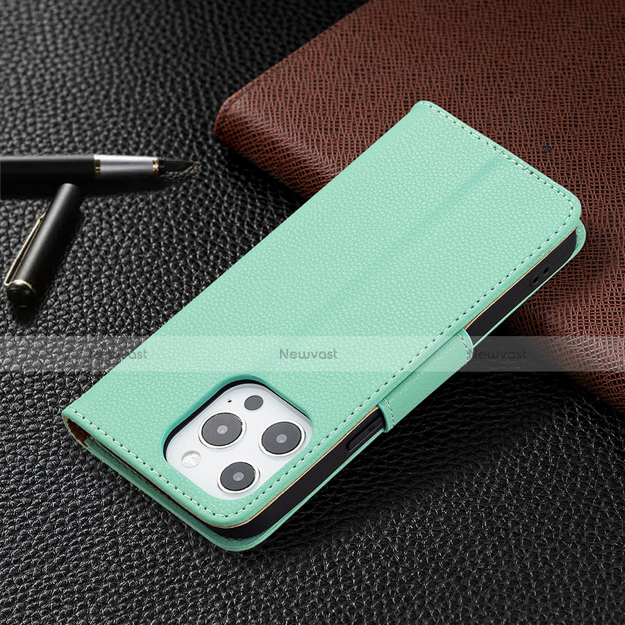 Leather Case Stands Flip Cover Holder for Apple iPhone 13 Pro Cyan
