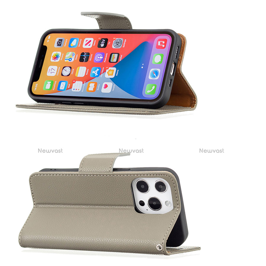 Leather Case Stands Flip Cover Holder for Apple iPhone 13 Pro Khaki