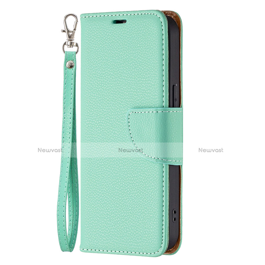 Leather Case Stands Flip Cover Holder for Apple iPhone 13 Pro Max Cyan